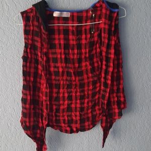 Sleeveless Plaid Jacket with Hood